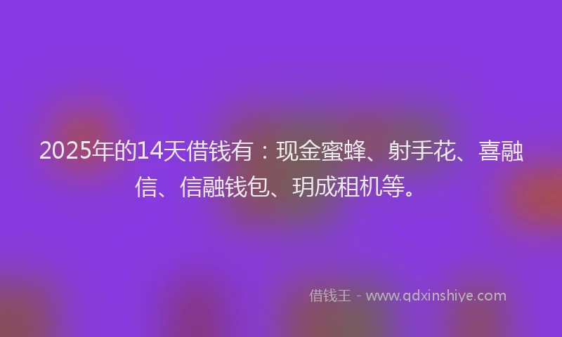 2025年的14天借钱有：现金蜜蜂、射手花、喜融信、信融钱包、玥成租机等。