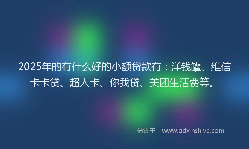 2025年的有什么好的小额贷款有：洋钱罐、维信卡卡贷、超人卡、你我贷、美团生活费等。