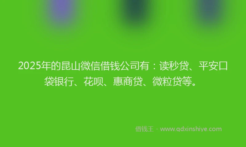 2025年的昆山微信借钱公司有：读秒贷、平安口袋银行、花呗、惠商贷、微粒贷等。
