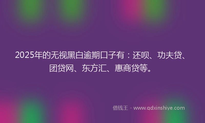 2025年的无视黑白逾期口子有：还呗、功夫贷、团贷网、东方汇、惠商贷等。