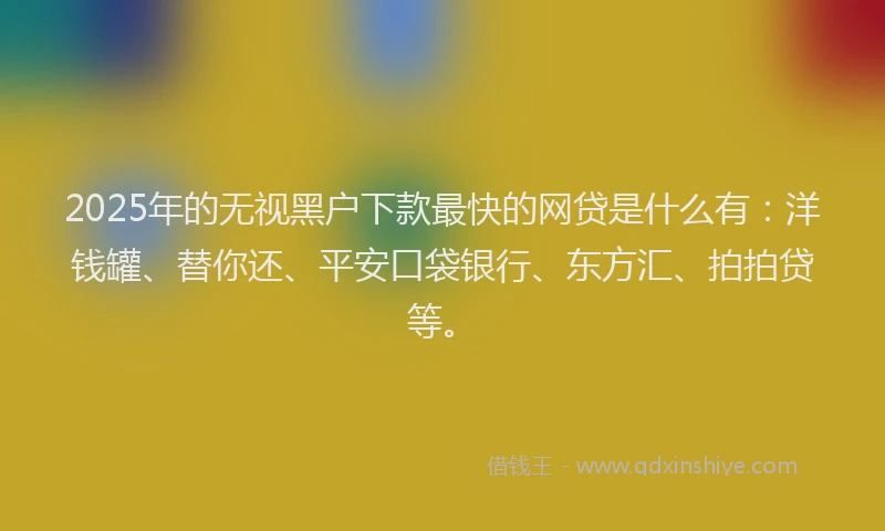 2025年的无视黑户下款最快的网贷是什么有：洋钱罐、替你还、平安口袋银行、东方汇、拍拍贷等。
