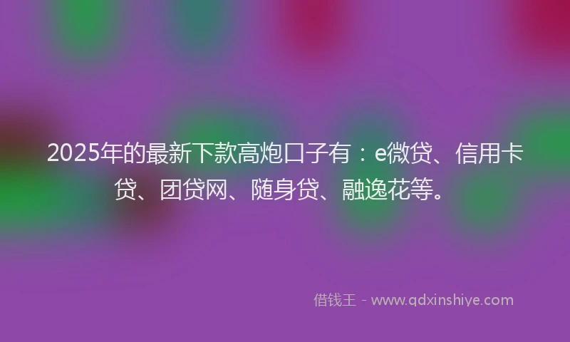 2025年的最新下款高炮口子有：e微贷、信用卡贷、团贷网、随身贷、融逸花等。