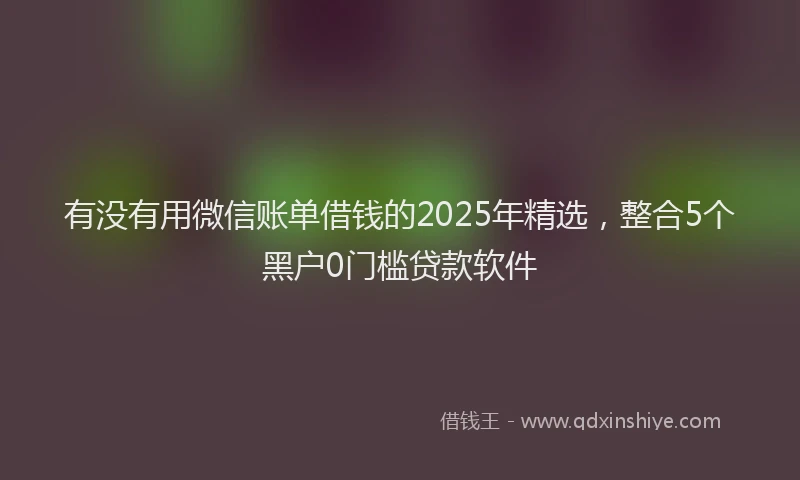 有没有用微信账单借钱的2025年精选，整合5个黑户0门槛贷款软件