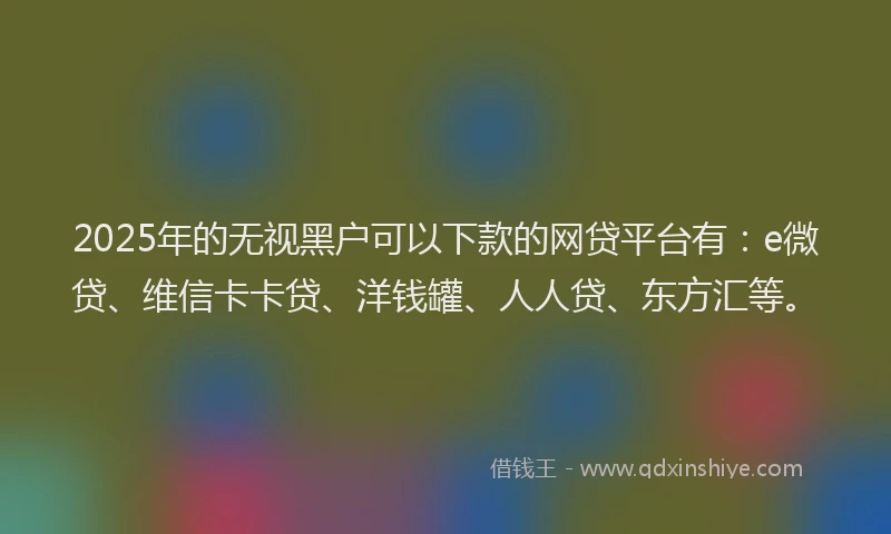 2025年的无视黑户可以下款的网贷平台有：e微贷、维信卡卡贷、洋钱罐、人人贷、东方汇等。