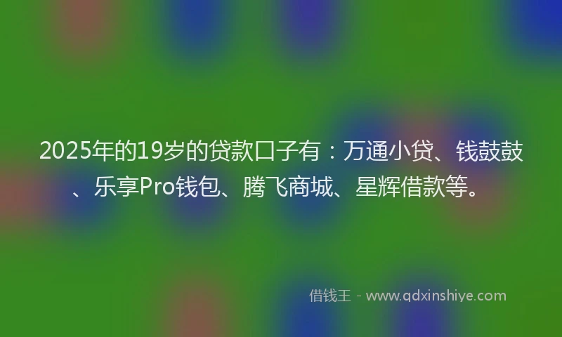 2025年的19岁的贷款口子有：万通小贷、钱鼓鼓、乐享Pro钱包、腾飞商城、星辉借款等。