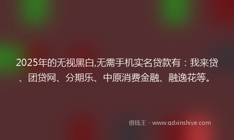 2025年的无视黑白,无需手机实名贷款有：我来贷、团贷网、分期乐、中原消费金融、融逸花等。