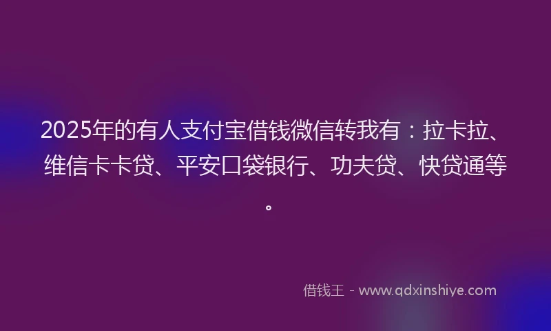 2025年的有人支付宝借钱微信转我有：拉卡拉、维信卡卡贷、平安口袋银行、功夫贷、快贷通等。