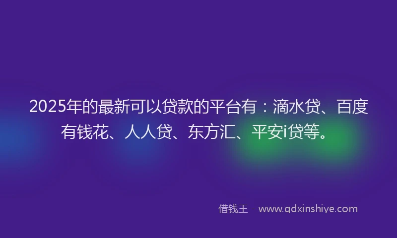 2025年的最新可以贷款的平台有：滴水贷、百度有钱花、人人贷、东方汇、平安i贷等。