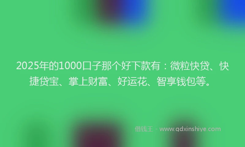 2025年的1000口子那个好下款有：微粒快贷、快捷贷宝、掌上财富、好运花、智享钱包等。