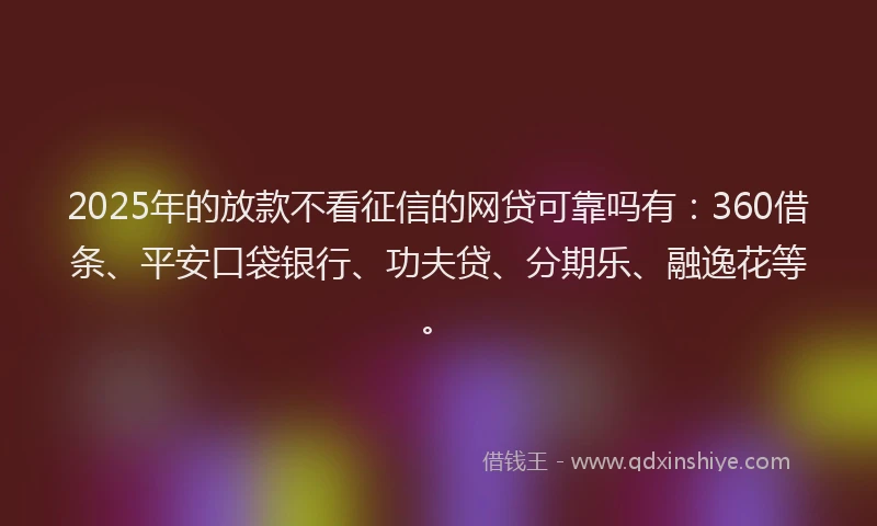 2025年的放款不看征信的网贷可靠吗有：360借条、平安口袋银行、功夫贷、分期乐、融逸花等。
