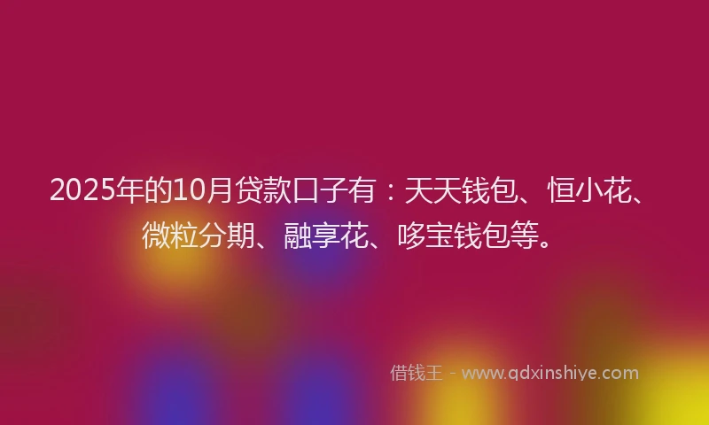 2025年的10月贷款口子有：天天钱包、恒小花、微粒分期、融享花、哆宝钱包等。
