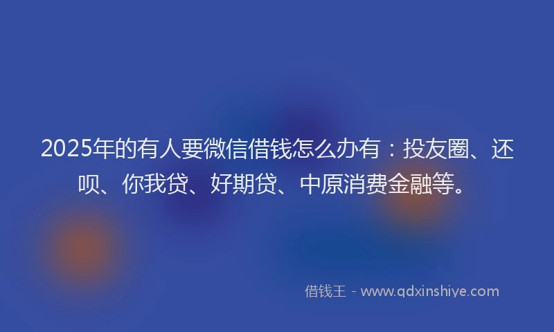 2025年的有人要微信借钱怎么办有：投友圈、还呗、你我贷、好期贷、中原消费金融等。