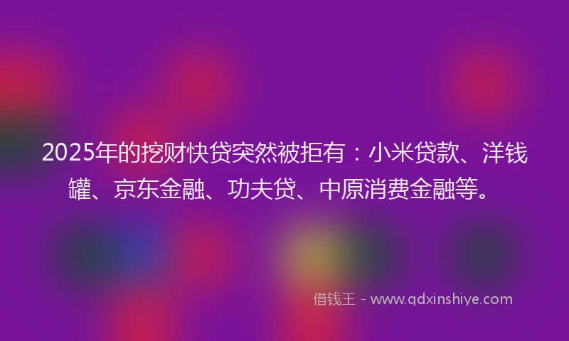 2025年的挖财快贷突然被拒有：小米贷款、洋钱罐、京东金融、功夫贷、中原消费金融等。