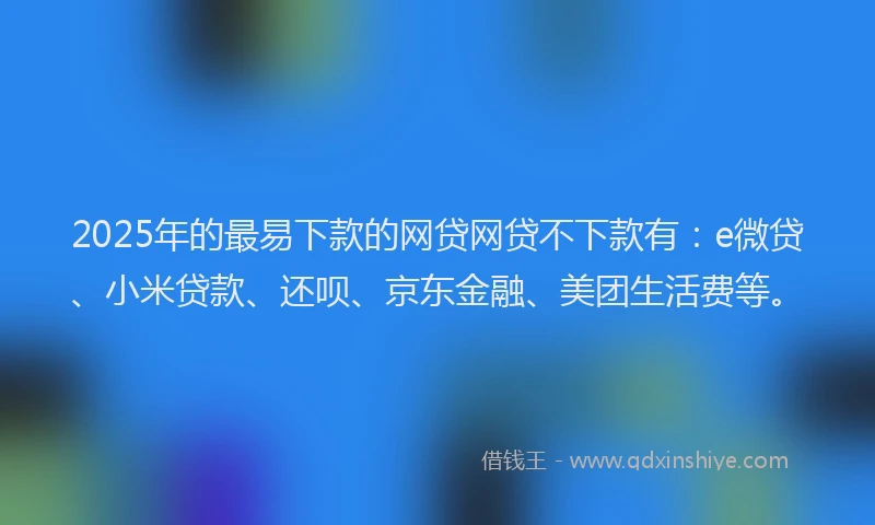 2025年的最易下款的网贷网贷不下款有：e微贷、小米贷款、还呗、京东金融、美团生活费等。