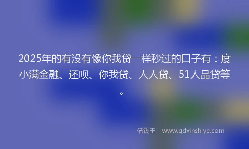 2025年的有没有像你我贷一样秒过的口子有：度小满金融、还呗、你我贷、人人贷、51人品贷等。