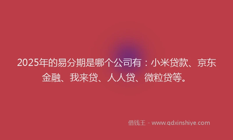 2025年的易分期是哪个公司有：小米贷款、京东金融、我来贷、人人贷、微粒贷等。