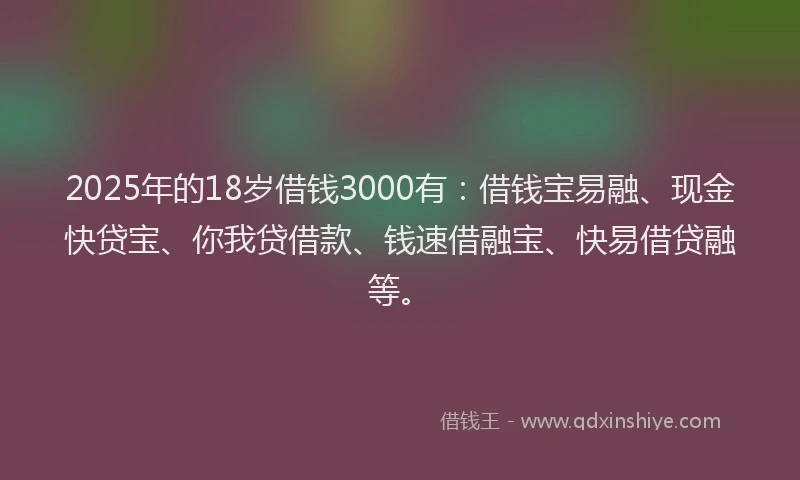 2025年的18岁借钱3000有：借钱宝易融、现金快贷宝、你我贷借款、钱速借融宝、快易借贷融等。