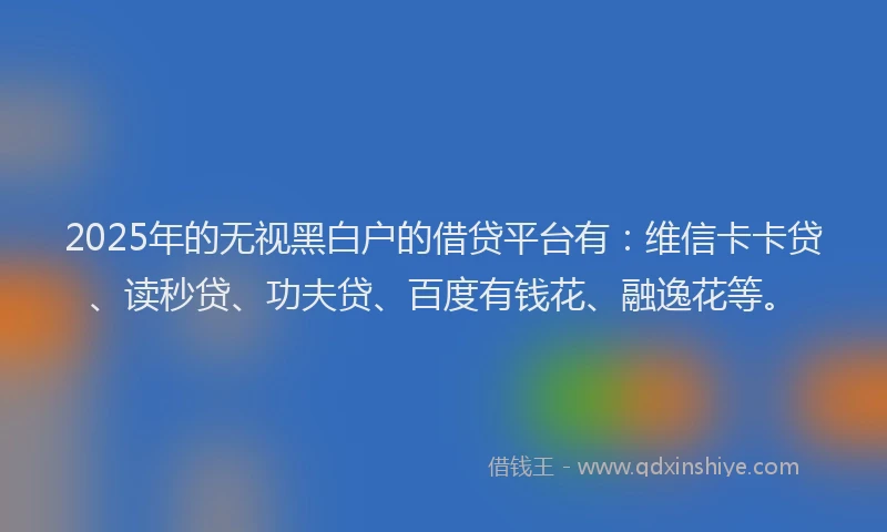 2025年的无视黑白户的借贷平台有：维信卡卡贷、读秒贷、功夫贷、百度有钱花、融逸花等。
