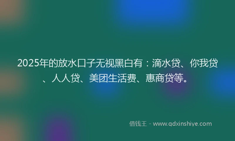 2025年的放水口子无视黑白有：滴水贷、你我贷、人人贷、美团生活费、惠商贷等。
