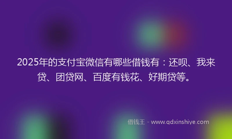 2025年的支付宝微信有哪些借钱有：还呗、我来贷、团贷网、百度有钱花、好期贷等。