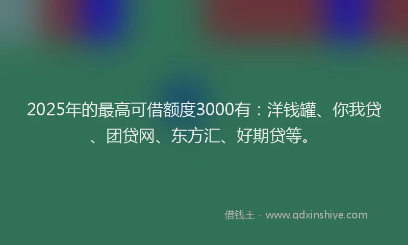 2025年的最高可借额度3000有：洋钱罐、你我贷、团贷网、东方汇、好期贷等。