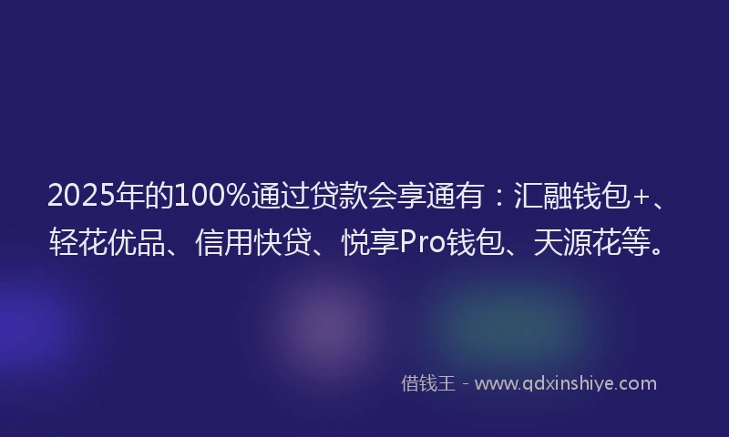 2025年的100%通过贷款会享通有：汇融钱包+、轻花优品、信用快贷、悦享Pro钱包、天源花等。
