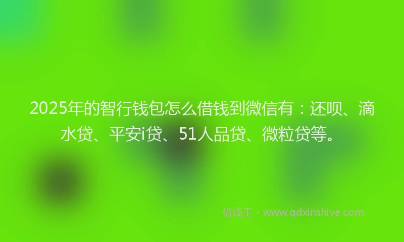 2025年的智行钱包怎么借钱到微信有：还呗、滴水贷、平安i贷、51人品贷、微粒贷等。