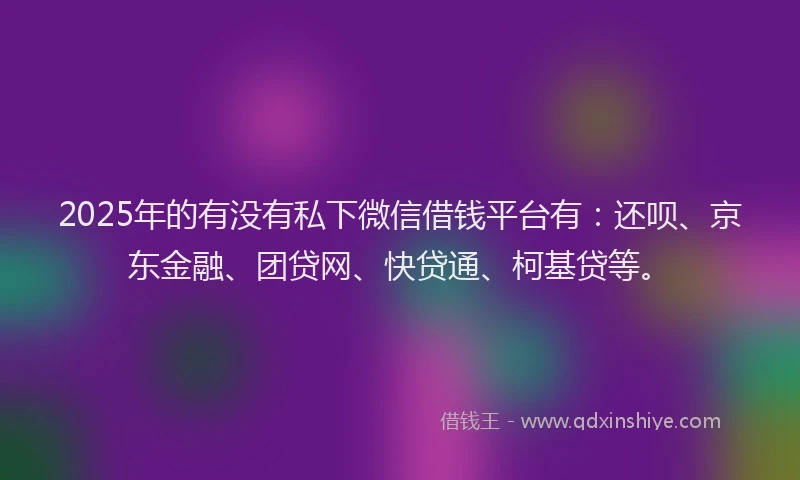 2025年的有没有私下微信借钱平台有：还呗、京东金融、团贷网、快贷通、柯基贷等。