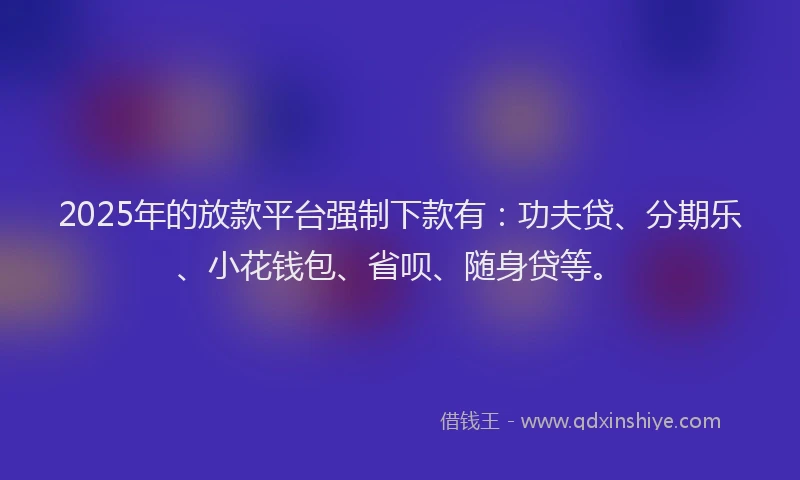 2025年的放款平台强制下款有：功夫贷、分期乐、小花钱包、省呗、随身贷等。
