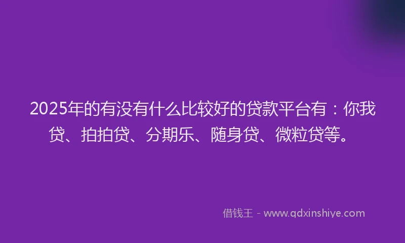 2025年的有没有什么比较好的贷款平台有：你我贷、拍拍贷、分期乐、随身贷、微粒贷等。