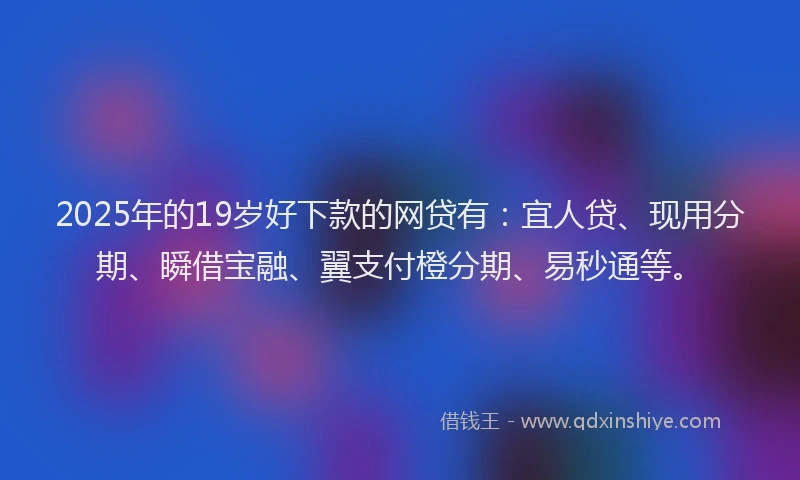 2025年的19岁好下款的网贷有：宜人贷、现用分期、瞬借宝融、翼支付橙分期、易秒通等。