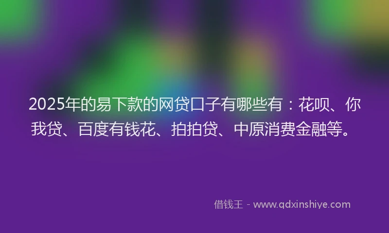 2025年的易下款的网贷口子有哪些有：花呗、你我贷、百度有钱花、拍拍贷、中原消费金融等。