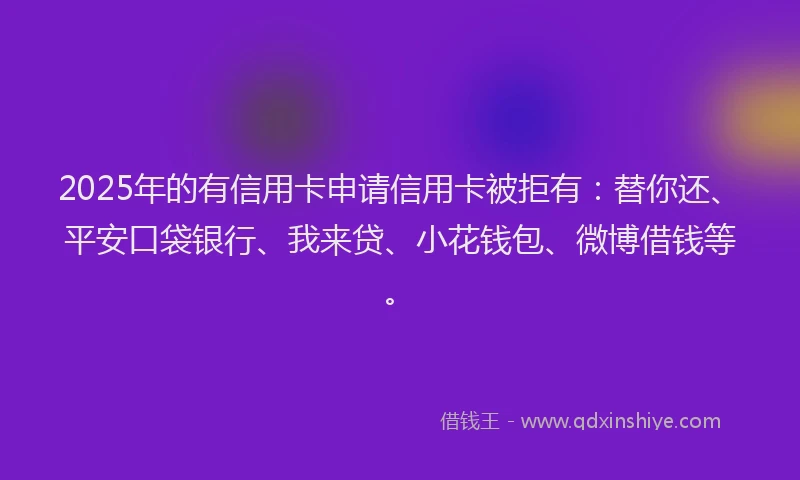 2025年的有信用卡申请信用卡被拒有：替你还、平安口袋银行、我来贷、小花钱包、微博借钱等。
