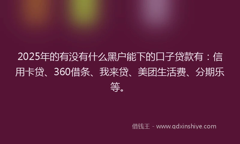 2025年的有没有什么黑户能下的口子贷款有：信用卡贷、360借条、我来贷、美团生活费、分期乐等。
