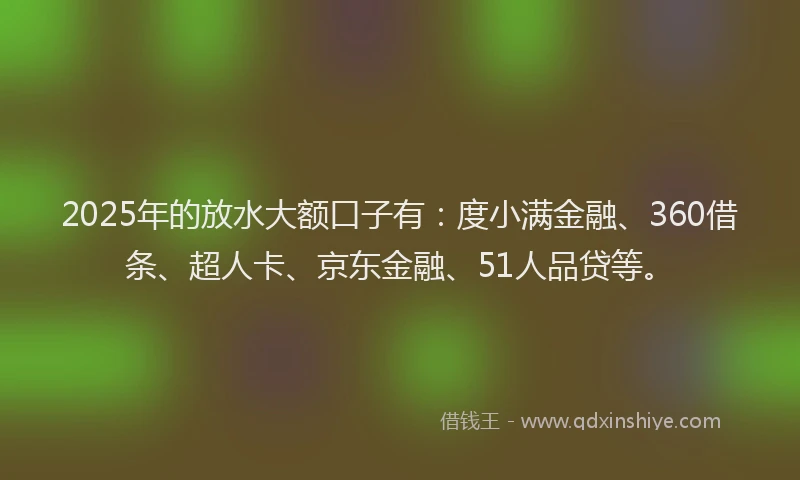 2025年的放水大额口子有：度小满金融、360借条、超人卡、京东金融、51人品贷等。