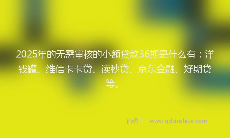 2025年的无需审核的小额贷款36期是什么有：洋钱罐、维信卡卡贷、读秒贷、京东金融、好期贷等。