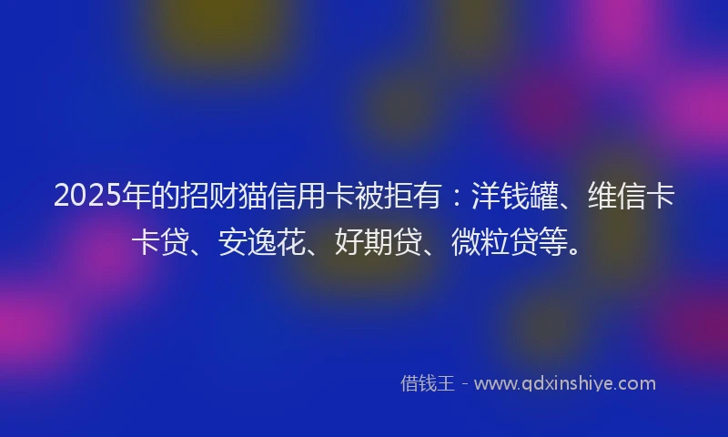 2025年的招财猫信用卡被拒有：洋钱罐、维信卡卡贷、安逸花、好期贷、微粒贷等。