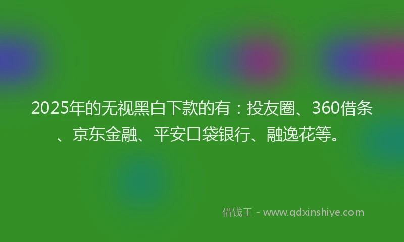 2025年的无视黑白下款的有：投友圈、360借条、京东金融、平安口袋银行、融逸花等。