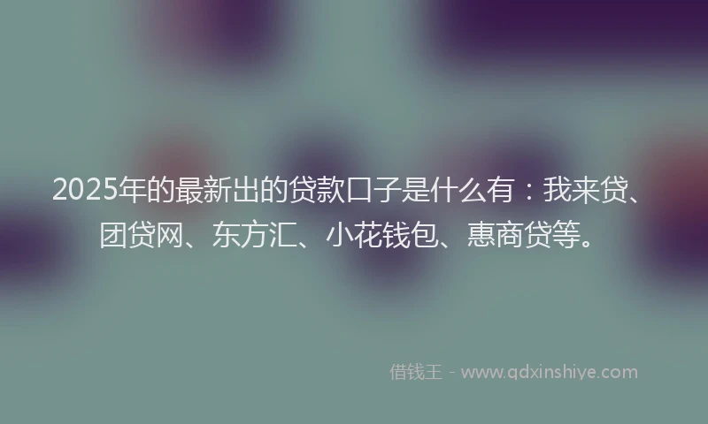 2025年的最新出的贷款口子是什么有：我来贷、团贷网、东方汇、小花钱包、惠商贷等。