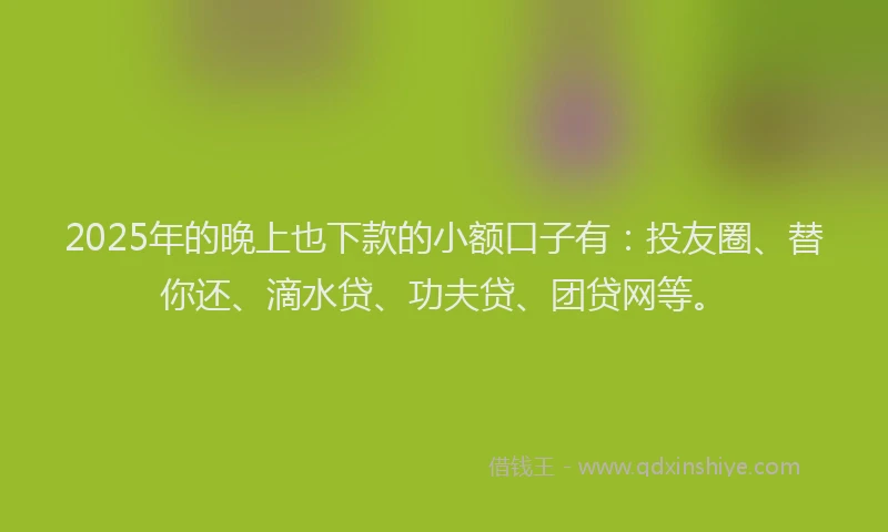 2025年的晚上也下款的小额口子有：投友圈、替你还、滴水贷、功夫贷、团贷网等。