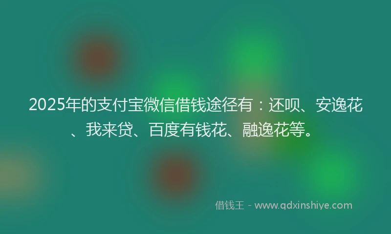 2025年的支付宝微信借钱途径有：还呗、安逸花、我来贷、百度有钱花、融逸花等。