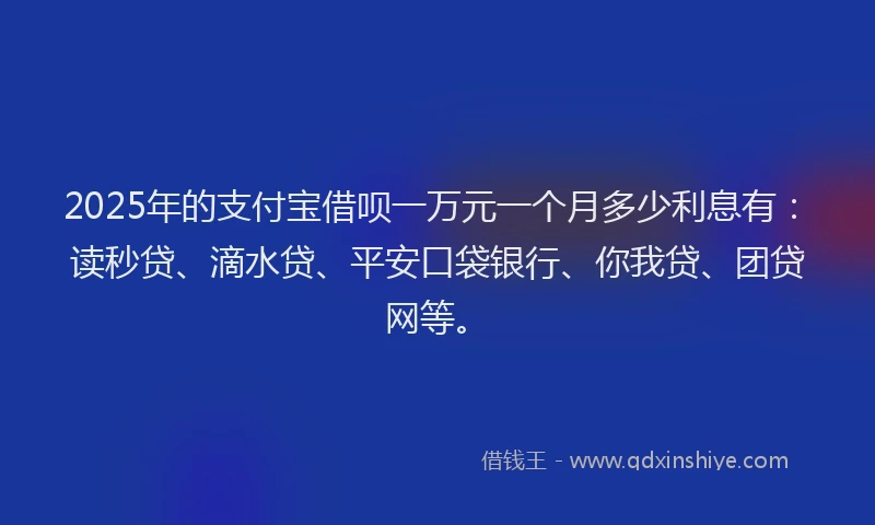 2025年的支付宝借呗一万元一个月多少利息有：读秒贷、滴水贷、平安口袋银行、你我贷、团贷网等。