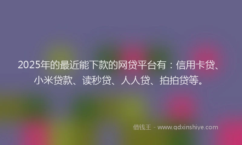2025年的最近能下款的网贷平台有：信用卡贷、小米贷款、读秒贷、人人贷、拍拍贷等。