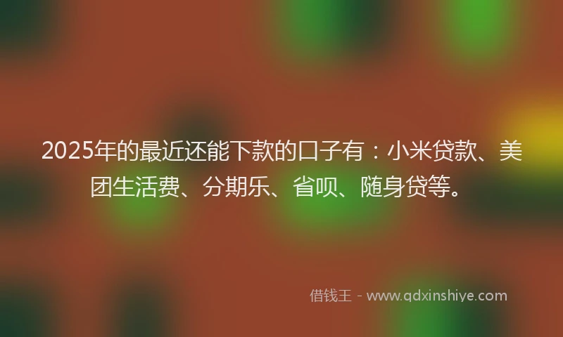 2025年的最近还能下款的口子有：小米贷款、美团生活费、分期乐、省呗、随身贷等。