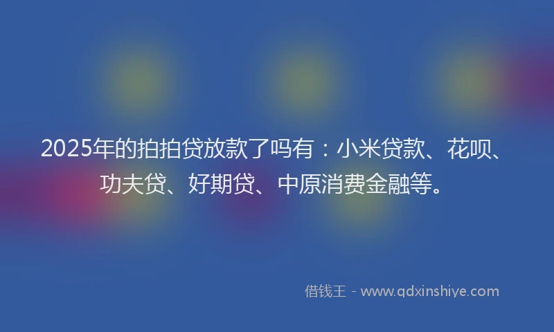 2025年的拍拍贷放款了吗有：小米贷款、花呗、功夫贷、好期贷、中原消费金融等。