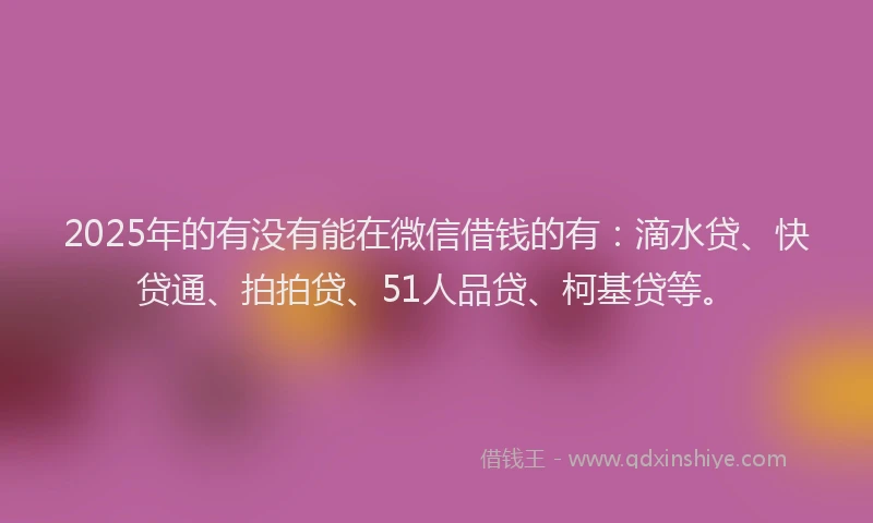 2025年的有没有能在微信借钱的有：滴水贷、快贷通、拍拍贷、51人品贷、柯基贷等。