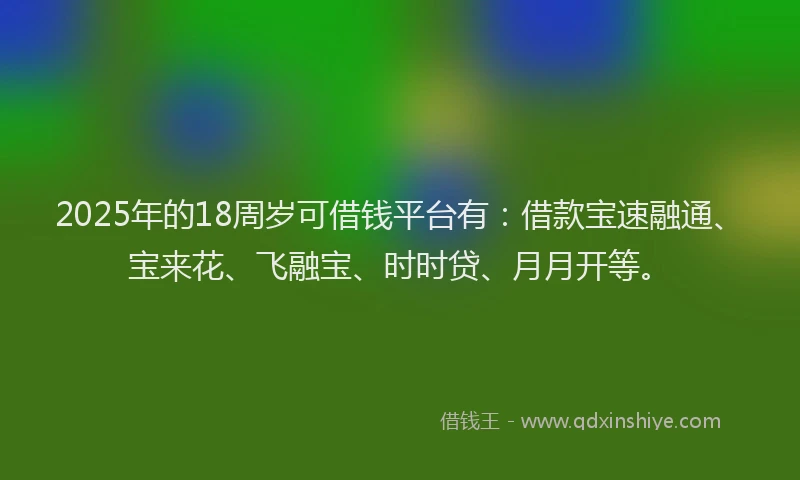 2025年的18周岁可借钱平台有：借款宝速融通、宝来花、飞融宝、时时贷、月月开等。