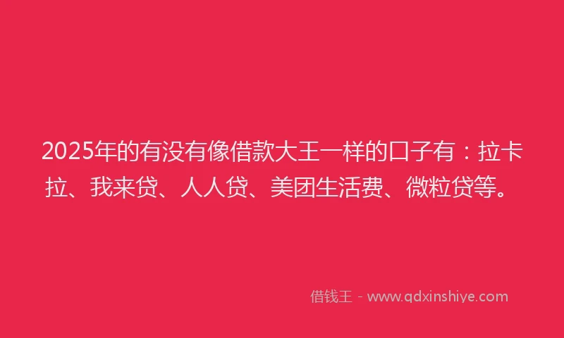 2025年的有没有像借款大王一样的口子有：拉卡拉、我来贷、人人贷、美团生活费、微粒贷等。