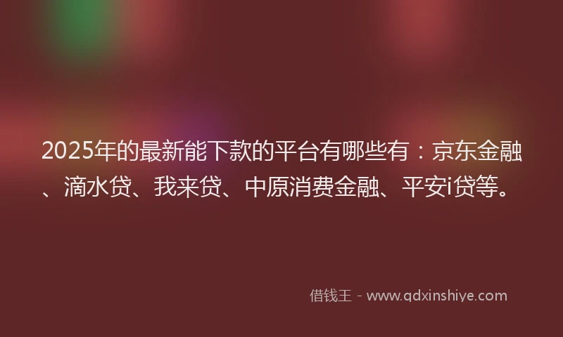 2025年的最新能下款的平台有哪些有：京东金融、滴水贷、我来贷、中原消费金融、平安i贷等。