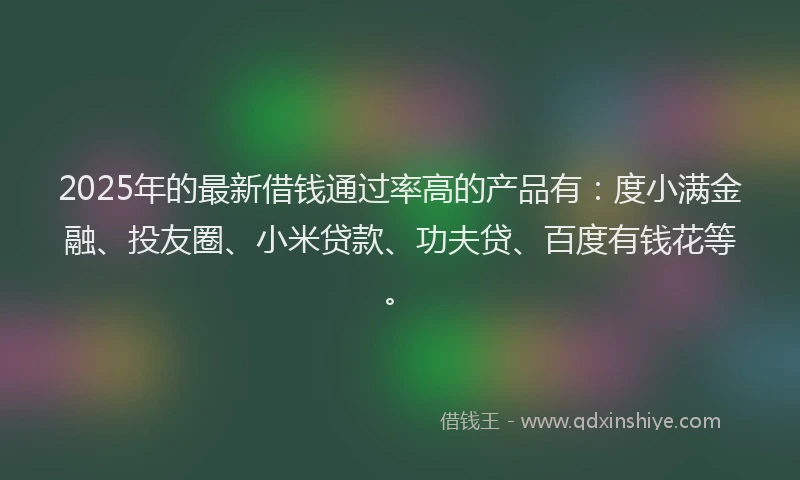 2025年的最新借钱通过率高的产品有：度小满金融、投友圈、小米贷款、功夫贷、百度有钱花等。
